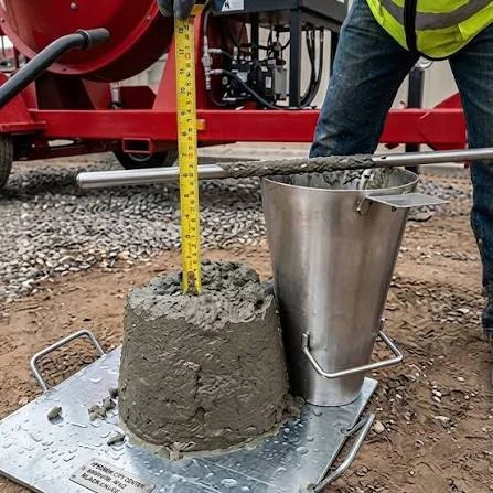 Equipo de Abrams durante el ensayo de asentamiento del concreto